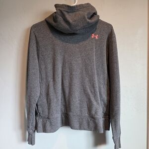 Boxy Under Armour Women's Gray Funnel Neck Cowl Hoodie with Bright Pink Logo, L